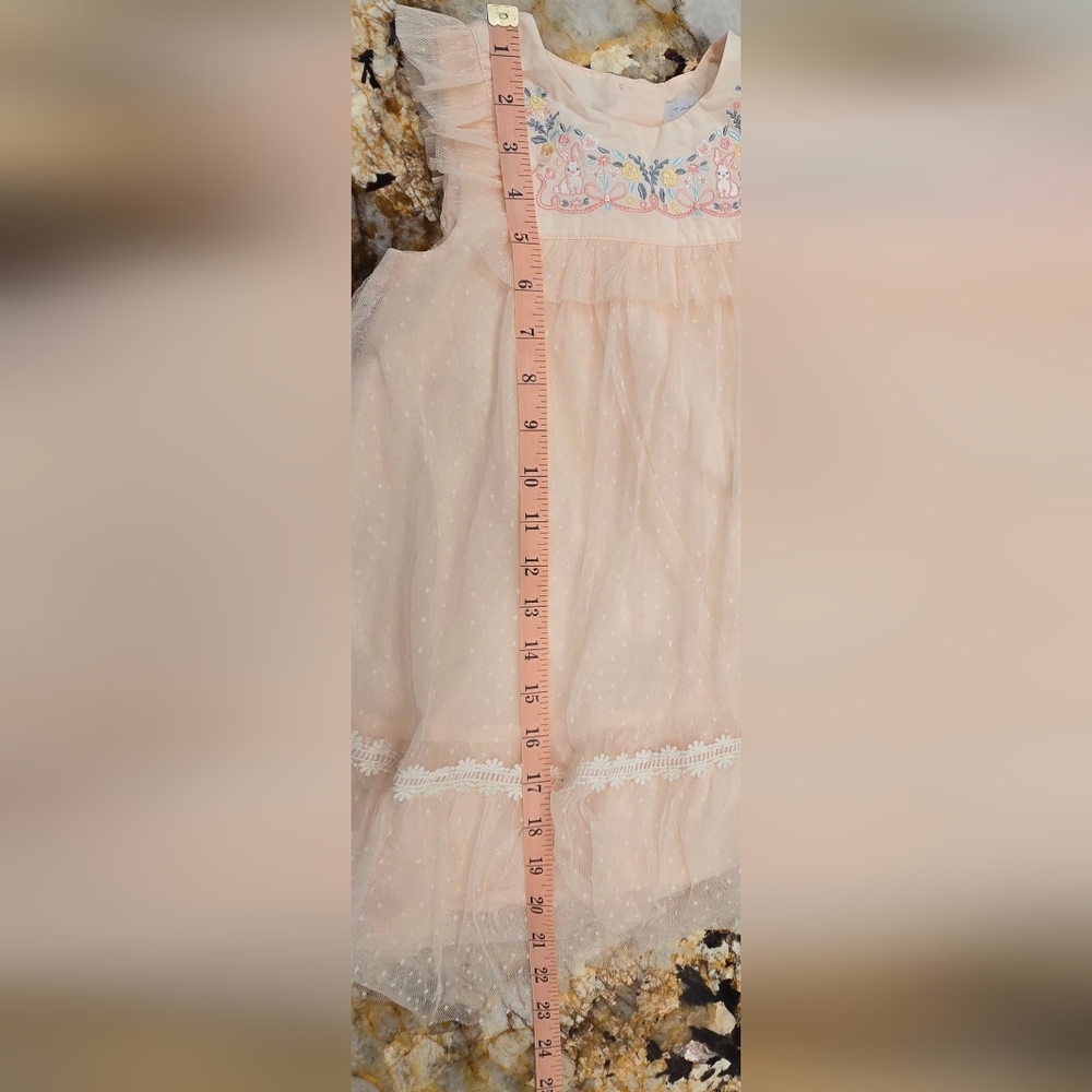 Tahari Baby Dress Embroidered Rabbits Flowers Peach - Picture 7 of 7